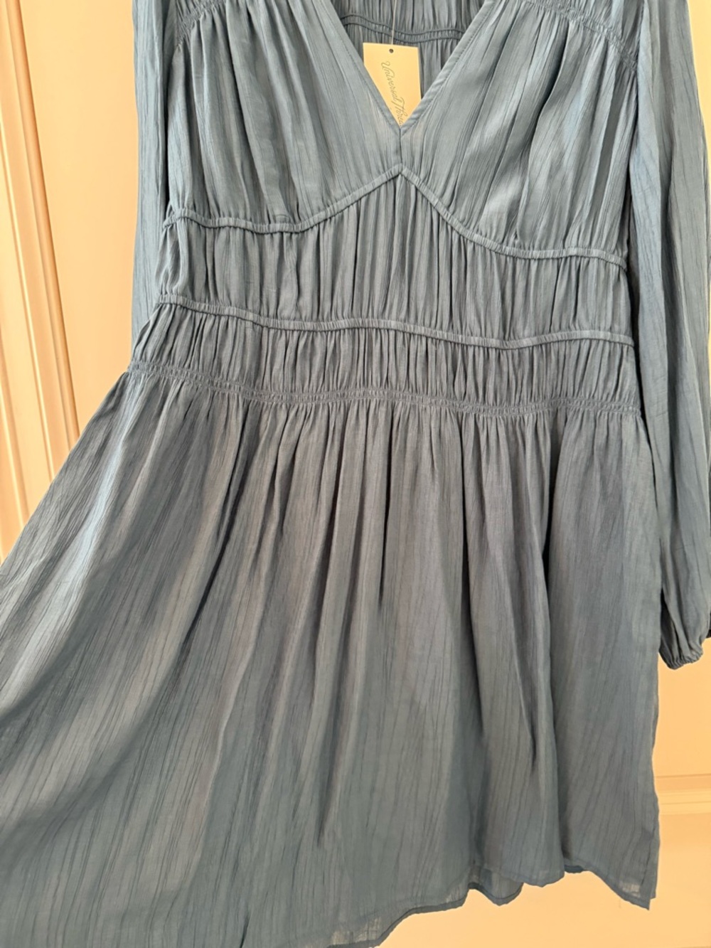 Universal Thread Dusty Blue Long Sleeve V-Neck Smocked Dress - Picture 2 of 5